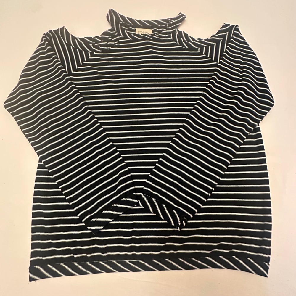 Chaser Black White Striped Cold Shoulder Mock Neck Long Sleeve Top Small NWT